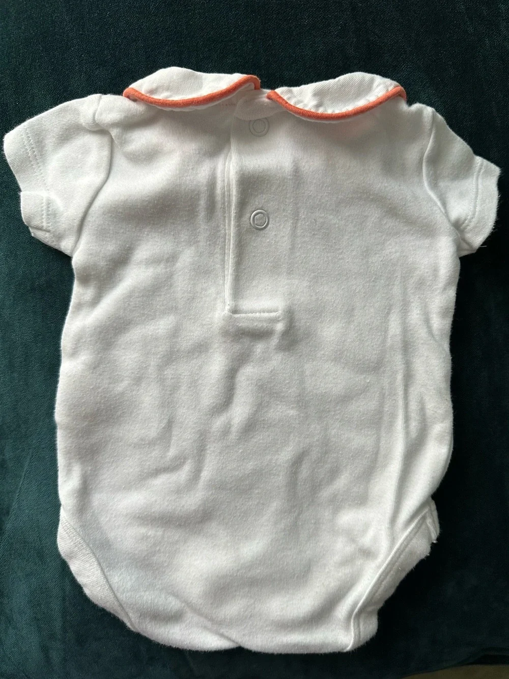 Mini Boden Coral-Trimmed Short White Unisex Layette One-Piece Bodysuit~0-3 Month